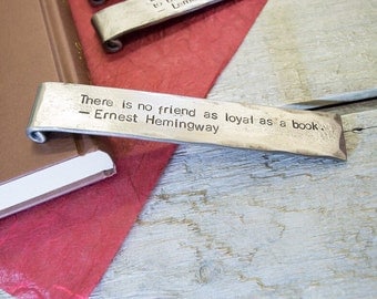 METAL BOOKMARK with personalised hand stamped message//proverbs or quotes//book lovers//gift for her//iron anniversary gift//hand stamped