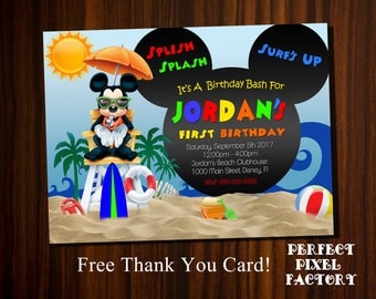 Mickey Mouse Pool Party Birthday Invitation ClubhouseMickey