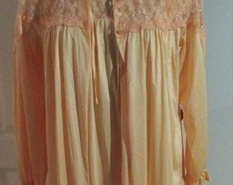 Vintage Gay-Lure Peachy Tangerine Nylon Lace Nightgown And Robe Peignoir Set Medium