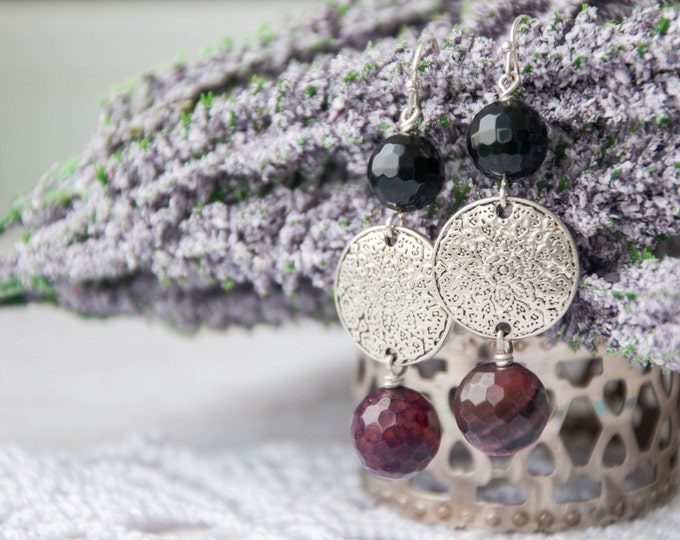 50% OFF Ethnic earrings, Mandala earrings, Burgundy earrings, Mandala jewelry, Dark purple earrings