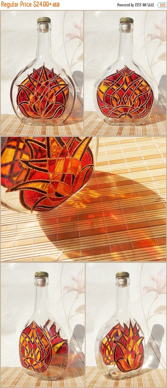 SALE 25 off Stained GLASS BOTTLE for water fire by RichanaDragon