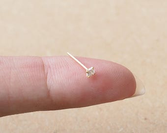 2 mm CZ Gold Nose Bone 22g, 925 Sterling Silver, Cartilage nose stud, Dainty Nose Jewelry, Bend it yourself - MI.21/NS048
