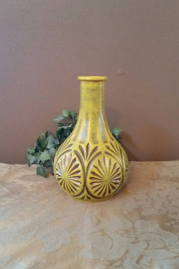 Yellow Vase Yellow Glass Vase Rustic Yellow Vase Painted