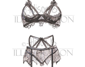 Lingerie print, lingerie, illustration, watercolor, bedroom decor, vanityart, wall art, fashion sketch