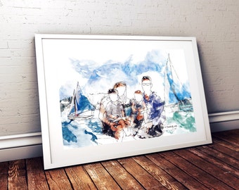 Family Portrait. Custom couple illustration from your photo. Wedding. Printable drawing. Custom watercolor painting. Digital print.