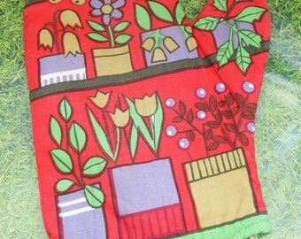 Vintage 1970s Funky Flower Print Oven Mitt ~ Oven Glove ~ Pot Holder