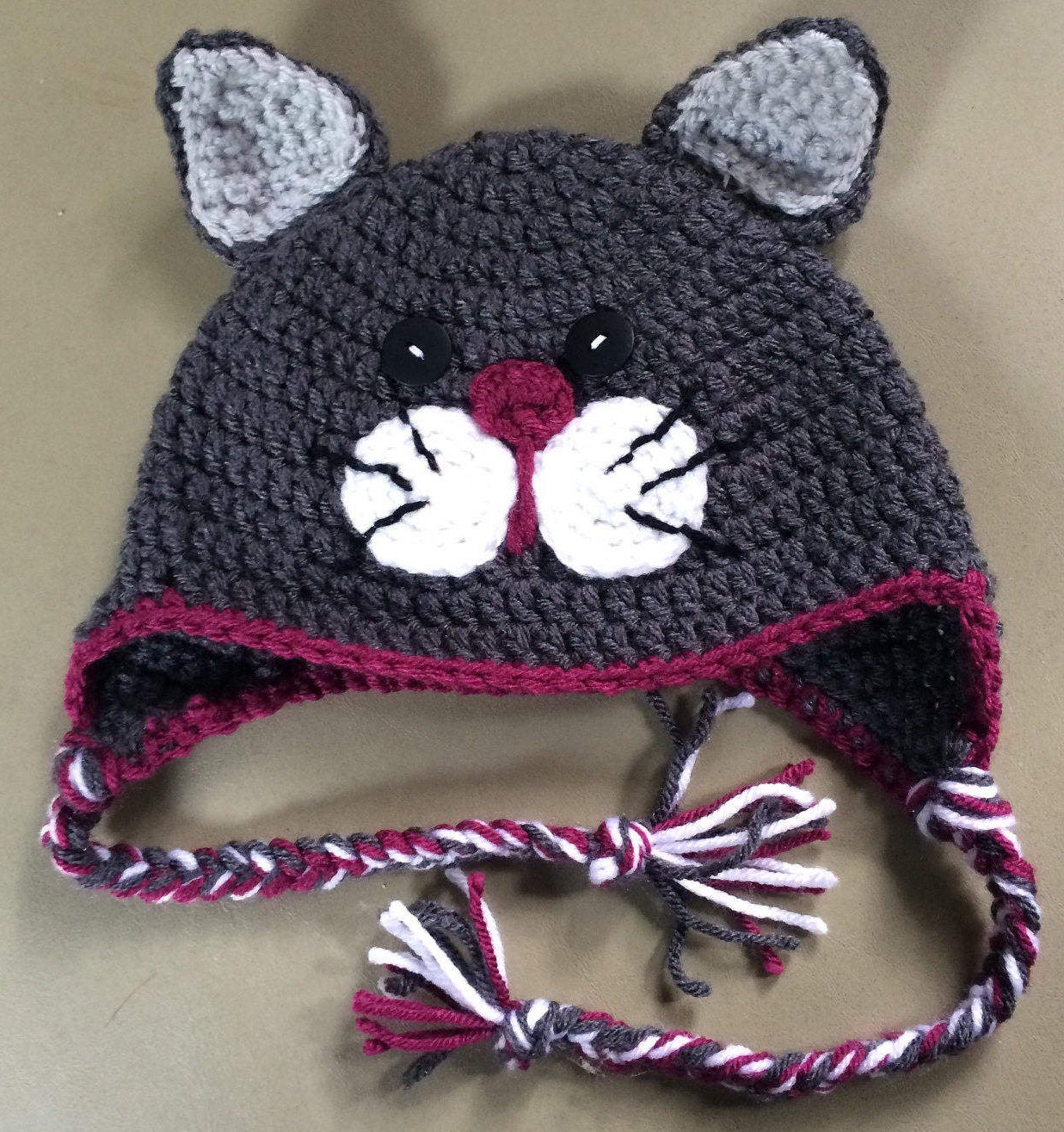 Crochet Cat Hat Child HatCat HatGrey Crochet HatWinter