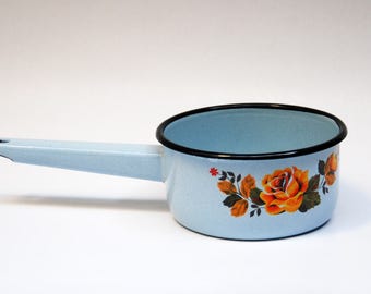 soviet enamel pot enamel cookware rustic kitchen Milk Pail enamel sauce pan pot with handle retro pot russian enamel pot Vintage Housewares