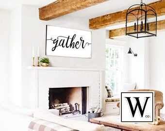 GATHER Sign Gift For Her Shiplap Sign Large Gather Sign Gather Wood Sign Fixer Upper Sign Home Decor Wall Art Rustic Home Decor Farmhouse