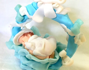Creation/fact hand/Figurine/miniature/baby/fimo/cake topper/baby shower/christening/birth/customizable/idea gift/table decoration