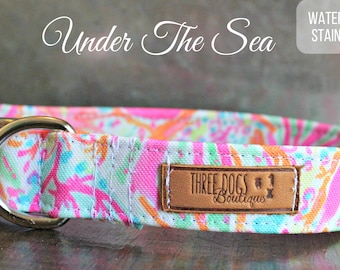 Canvas Deluxe Dog Collar "Under The Sea" Stain resistant|Water Resistant- BFF bracelet optional-Free shipping