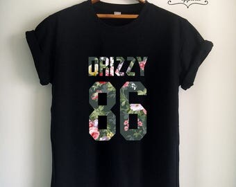 Drake Shirt DRIZZY 86 T Shirt Drake T Shirt Drake Merch Print on Front or Back Unisex Women Girls Men Floral Top Tee Jersey White/Black/Grey