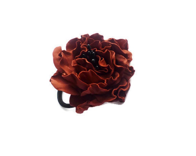 Carmine Marsala Scrunchy Flower Burgundy Dark red Flower barrette Hair Ties Pin Prom Wedding Mom Event Flowers Big rose handmade brooch