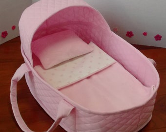 19 Inch Doll Moses Basket, Reborn Doll Bed, Fabric Doll Bed with Mattress, Blanket and Pillow, Doll Bassinet, Fits up to 17 Inch Doll