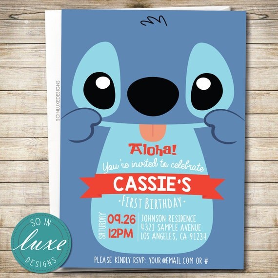 Stitch Birthday Party Invitation lilo & stitch themed cute