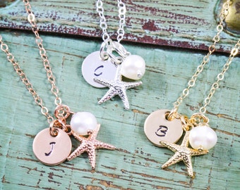 SALE • Beach Wedding Necklace • Starfish Charm Small Starfish Jewelry • Personalized Bridesmaid Gift Idea Rose Gold Starfish Tiny Gift• SU17