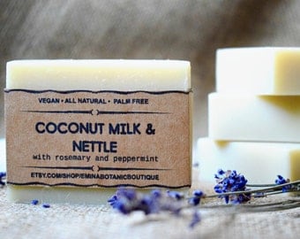 Luxury Coconut Milk Soap - All Natural Soap, Handmade Lavender Mint Soap, Homemade Organic Soap, Vegan Soap, Nettle Soap, Cruelty Free Soap