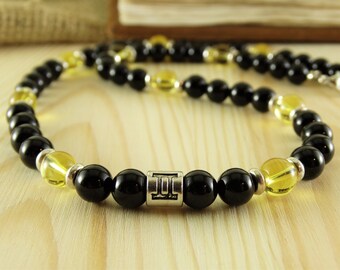 Gemini necklace gemini jewelry zodiac sign necklace mens necklace horoscope necklace black necklace citrine necklace june birthstone jewelry