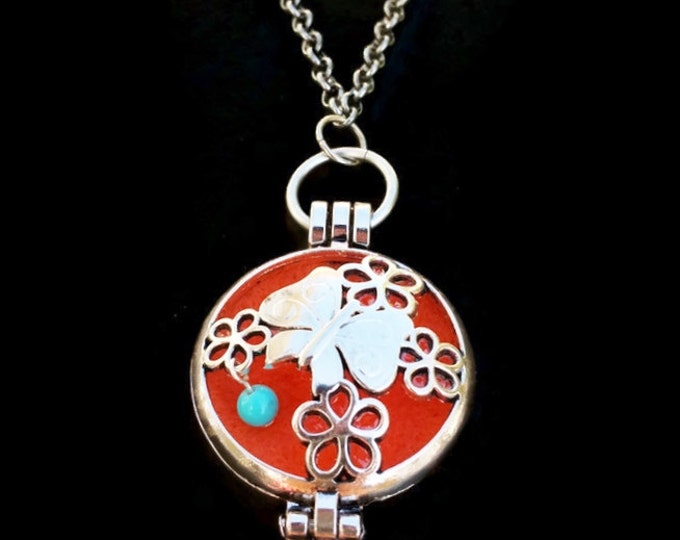 Turquoise Gemstone Butterfly Aromatherapy Locket Necklace