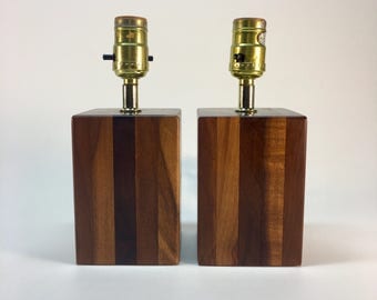 SALE- Vintage butcher block table lamps