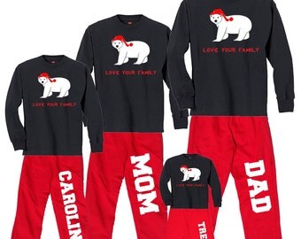 Personalized Holiday Polar Bear Family Christmas Pajama Pant Sets, Great Family Gift Idea, Christmas Eve (150)