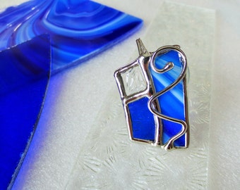 Stained glass geometric ROYAL blue necklace