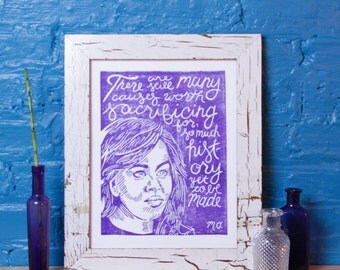 Michelle Obama Poster, FLOTUS Quote, Woman Power Print, Handmade Linocut, Inspirational Quote, Block Print Art, Wall Hanging