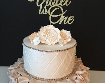 Gold Glitter Personalized One Cake Topper, Gold glitter cake topper, First birthday cake topper, Any Number and Name