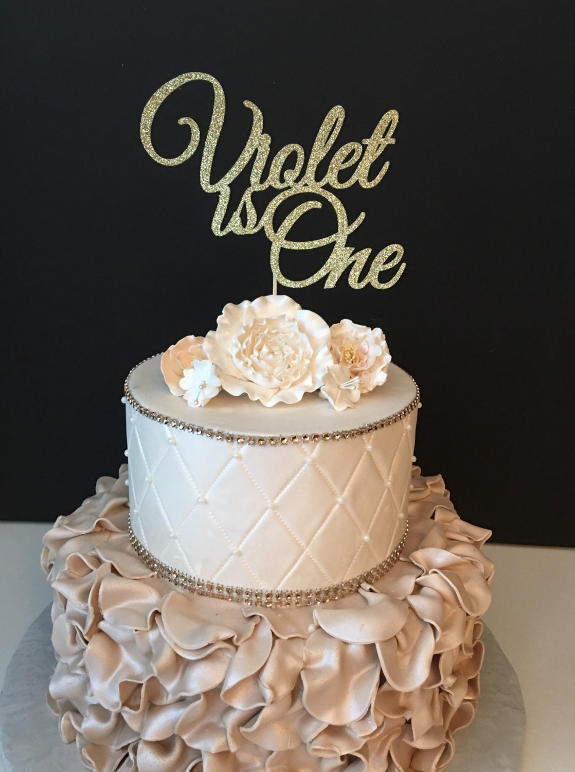 Gold Glitter Personalized One Cake Topper Gold glitter cake