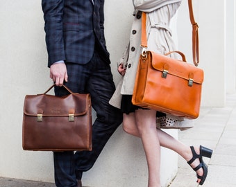 Leather Briefcase Laptop Satchel Messenger Bag for men and women - Waring by Niche Lane