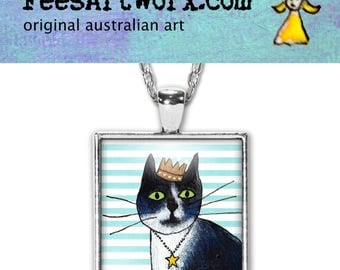 Handmade Black and White Cat Pendant, Black Cat Necklace, Black Cat Jewelry, Cat Jewellery, Cat Mum Gift, Cat Stuff, Whimsical Cat, Necklace