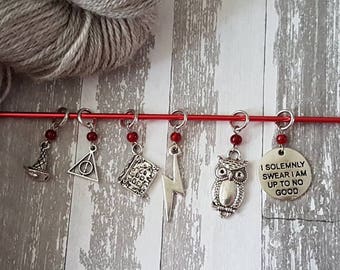 Harry Potter Inspired Stitch Marker or Progress Keeper single or set of 6 for Crochet or Knit, Zipper Pull, Knit Crochet Accessory SMS749