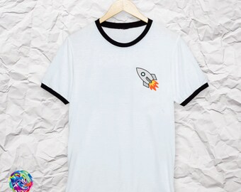 Spaceship T-Shirt Alien Patches Ringer T Shirts
