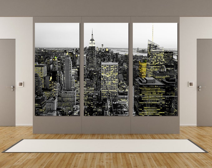Large New York black and white city lights canvas print, New York skyline wall art, nyc cityscape, nyc skyline