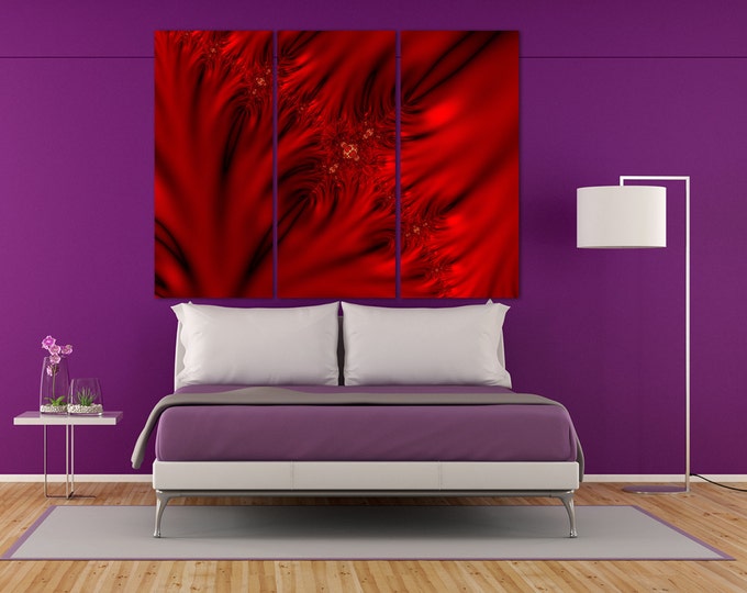 Large red fractal wall art canvas, red home decor, red artwork print for home decor, red canvas art, red abstract art