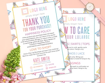 Pineapple Lula Thank You Card, Free Personalize, Care Card, Home Office Approved, Happiness/Return Policy, How To Care, For Fashion Retailer