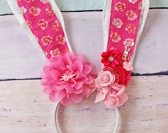 Bunny Ears Headband - Flower Bunny Ears, Lace Bunny Ear Headband, Easter Bunny, Easter Headband, Lace Ears, Bunny Ears, Flower Crown, Lace