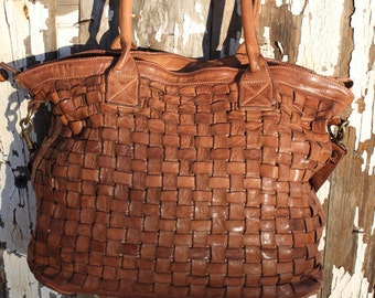 Camel Italian Leather "Exclusive" Handmade Woven Top Grain Purse
