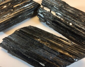 Raw Black Tourmaline Stone - Black Tourmaline Crystal - 3" BLACK TOURMALINE Rough Rod Natural Crystal Stone Schorl Grounding Protection