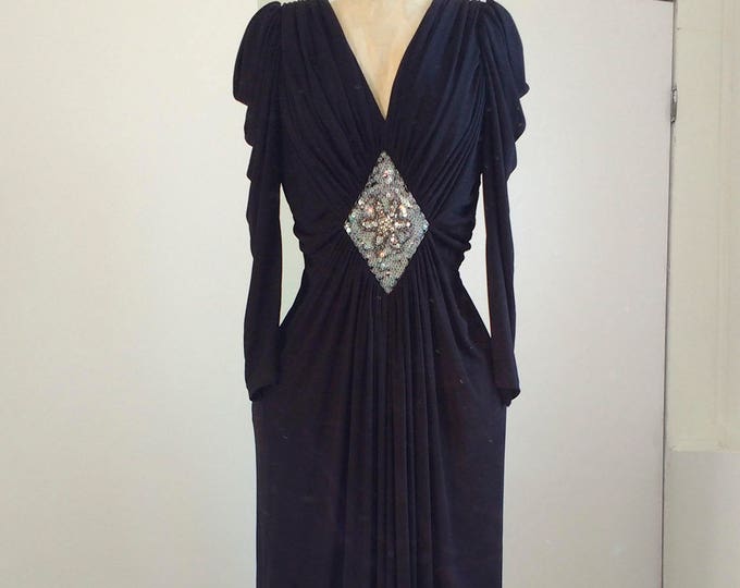 Black evening dress, vintage formal dress, full length black evening gown, black tie event, prom dress, EU size 42