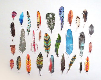 Feathers Stickers Pack, FREE SHIPPING *** Feather Stickers, Scrapbooking Die-Cut Sticker Set