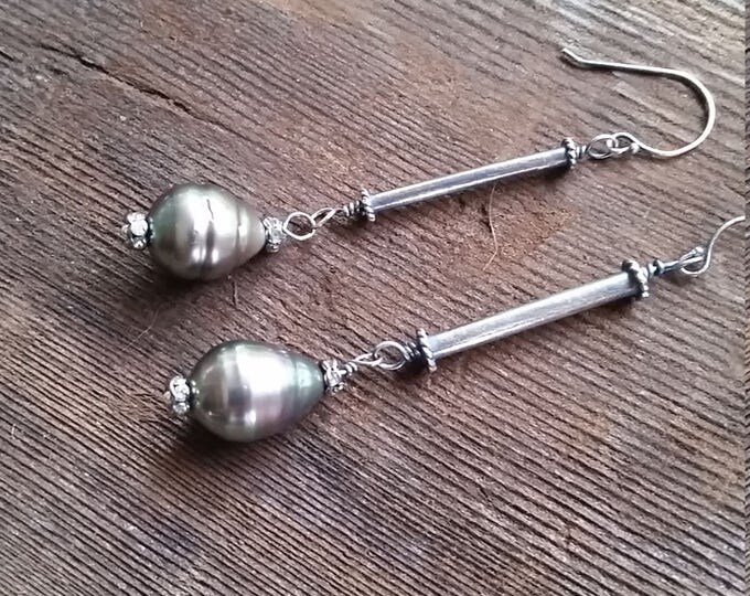 These Earrings Feature Gray/Pink Tahitian Pearls in a Sterling Silver Setting