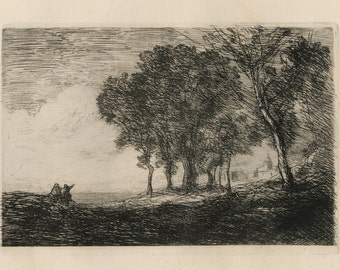 JEAN-Baptiste-CAMILLE COROT (French, 1796-1875), "Paysage d'Italie", ca.1865-66, original etching