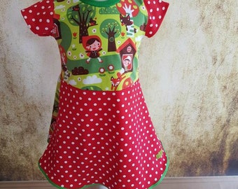 Little Red Riding Hood bio dress retro forest 80 146 points, dress, kids dress, bags, sale, fairy tales, summer, red, white, Wolf, Granny, twist dress