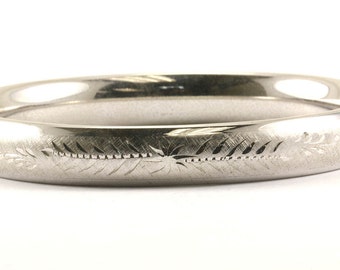 Vintage Carla Floral Etching Bangle Bracelet 925 Sterling Silver BR 386-E
