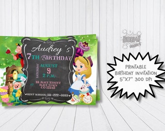 Alice in Wonderland invitation, Alice in Wonderland birthday invitation, Alice invitation, Alice in Wonderland party, Cheshire Cat birthday