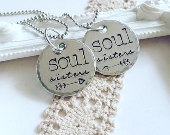 Soul Sisters necklace, Best friends necklace set, Best friend gift, Best friend necklace, Sister necklaces, Arrow necklaces, Handstamped