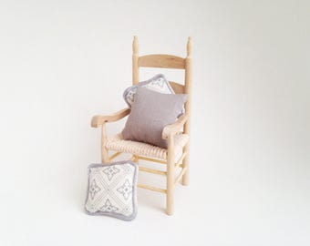 1:12 Miniature Dollhouse Grey Trellis Pillow Set
