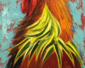 Rooster 860 12x24 inch animal portrait original oil painting by Roz