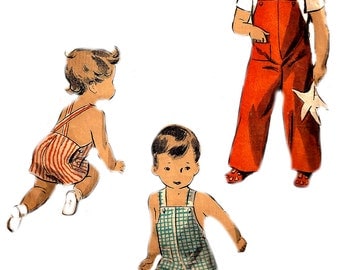 Child's Playsuit Pattern 1940s Overalls Blouse WWII Era Sunsuit Children's Du Barry Vintage Sewing Toddler Boy's Size 1 Chest 20 Inches